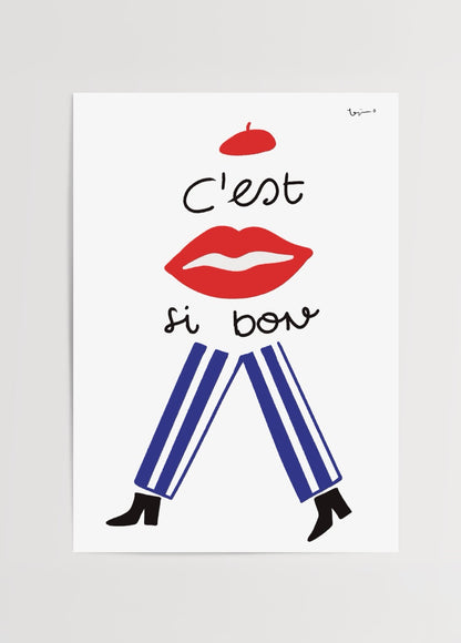 Yağmur Solakoğlu’nun Je Ne Sais Quoi illüstrasyon posteri – kırmızı dudaklar, beret ve tipografik tasarım