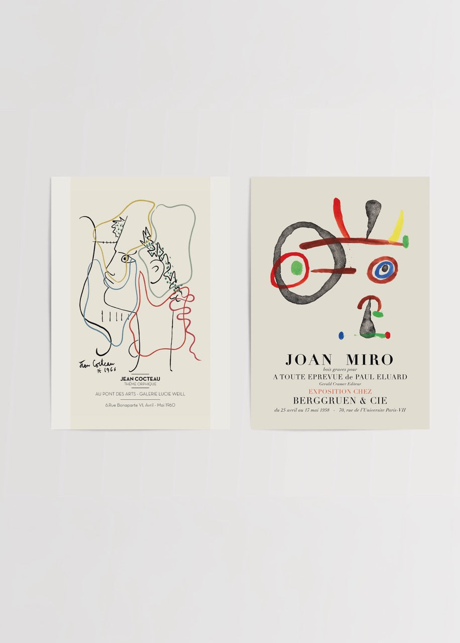 Jean Cocteau &amp; Joan Miró İkili Poster Seti – modern sanat esintili duvar dekorasyonu posterleri