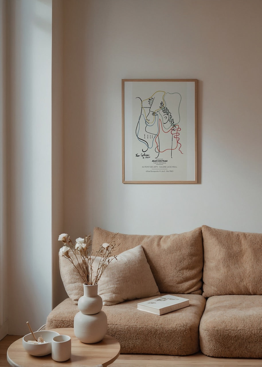 Jean Cocteau’nun Thème Orphique çiziminden ilhamla hazırlanmış çizgisel sanat temalı poster baskı