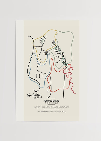 Jean Cocteau’nun Thème Orphique çiziminden ilhamla hazırlanmış çizgisel sanat temalı poster baskı