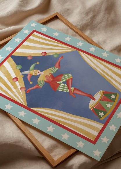 bumi club jolly juggler sirk temalı çocuk odası poster baskı