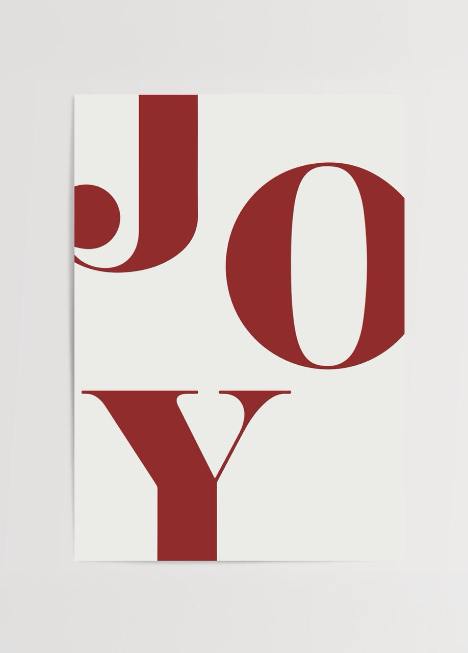 Joy yazılı kırmızı tipografi minimalist poster baskısı