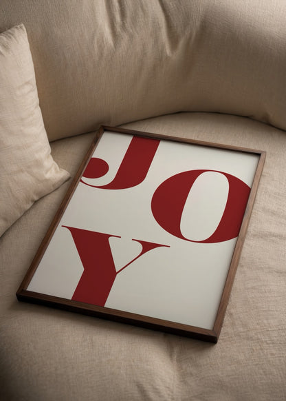 Joy yazılı kırmızı tipografi minimalist poster baskısı