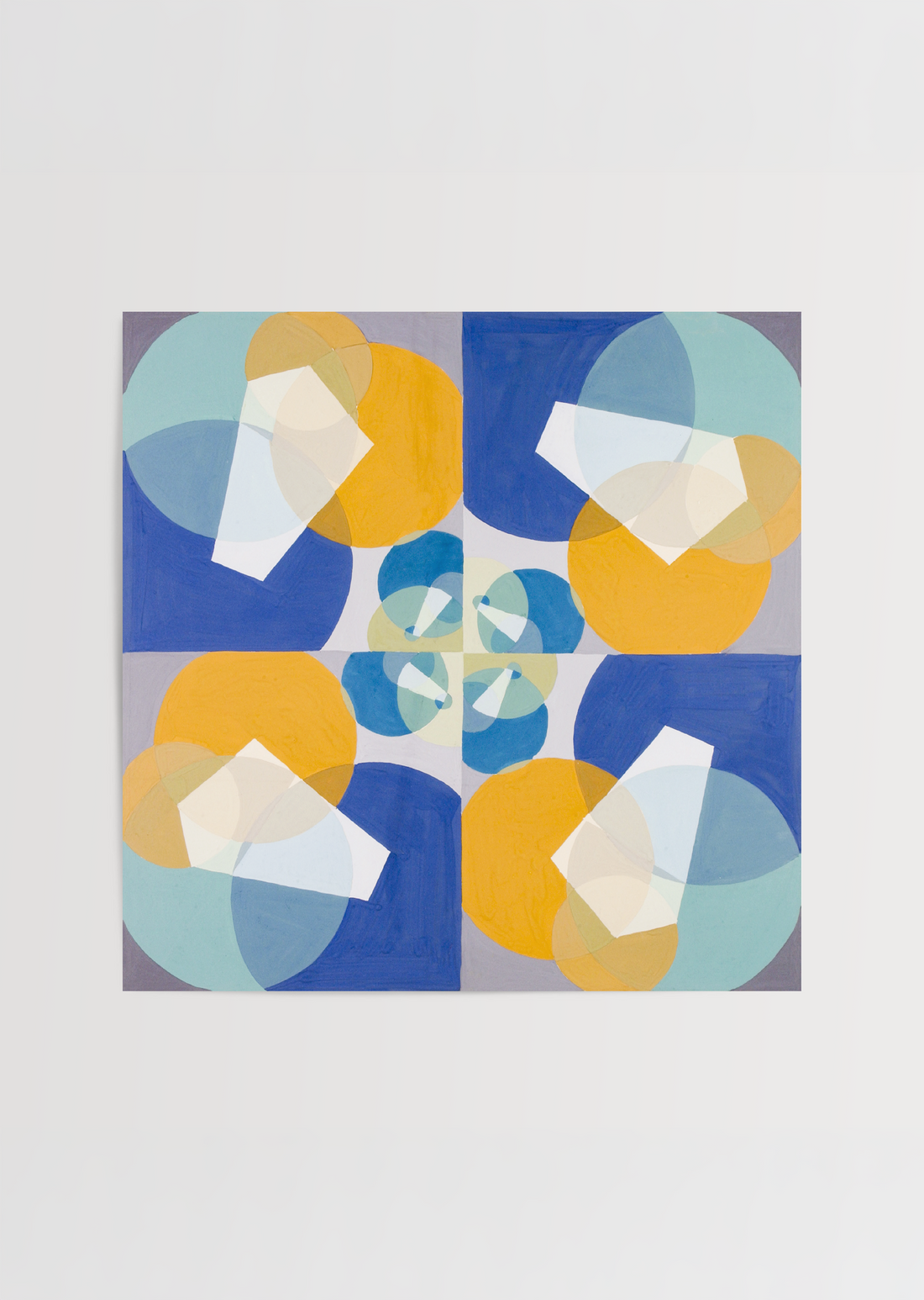 kare geometrik soyut poster mavi sari simetrik tasarim