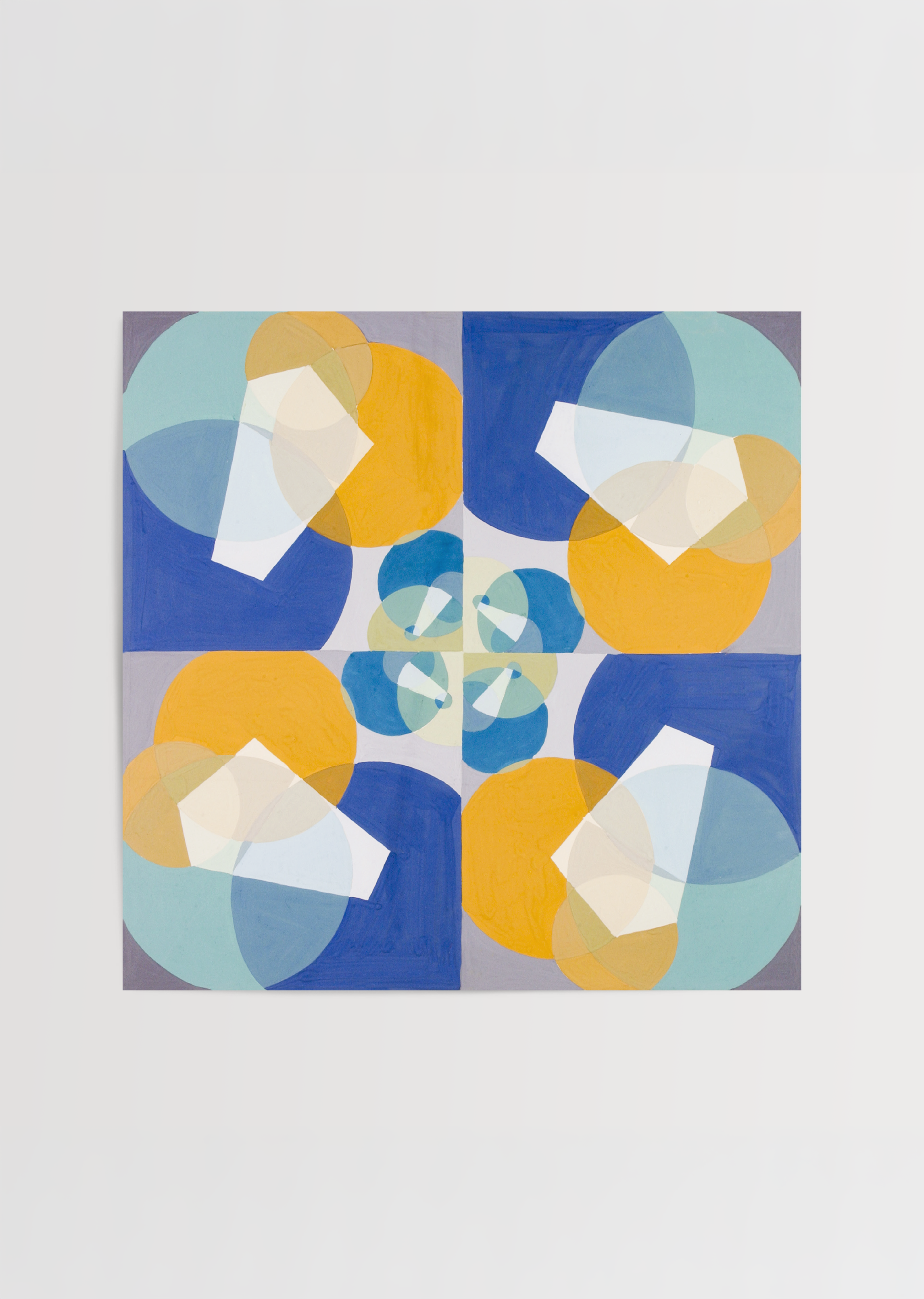 kare geometrik soyut poster mavi sari simetrik tasarim