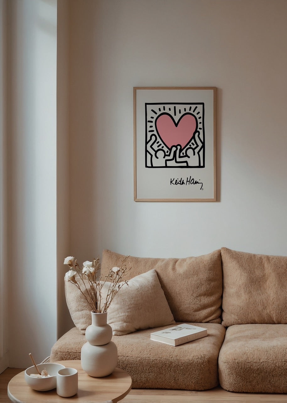 Keith Haring’in kalp ve figür illüstrasyonlu ikonik posteri