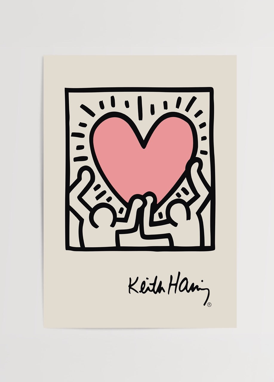 Keith Haring’in kalp ve figür illüstrasyonlu ikonik posteri
