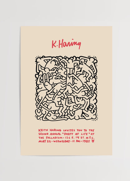 Keith Haring’in “Party of Life” 1985 etkinliğine ait çizim poster baskısı