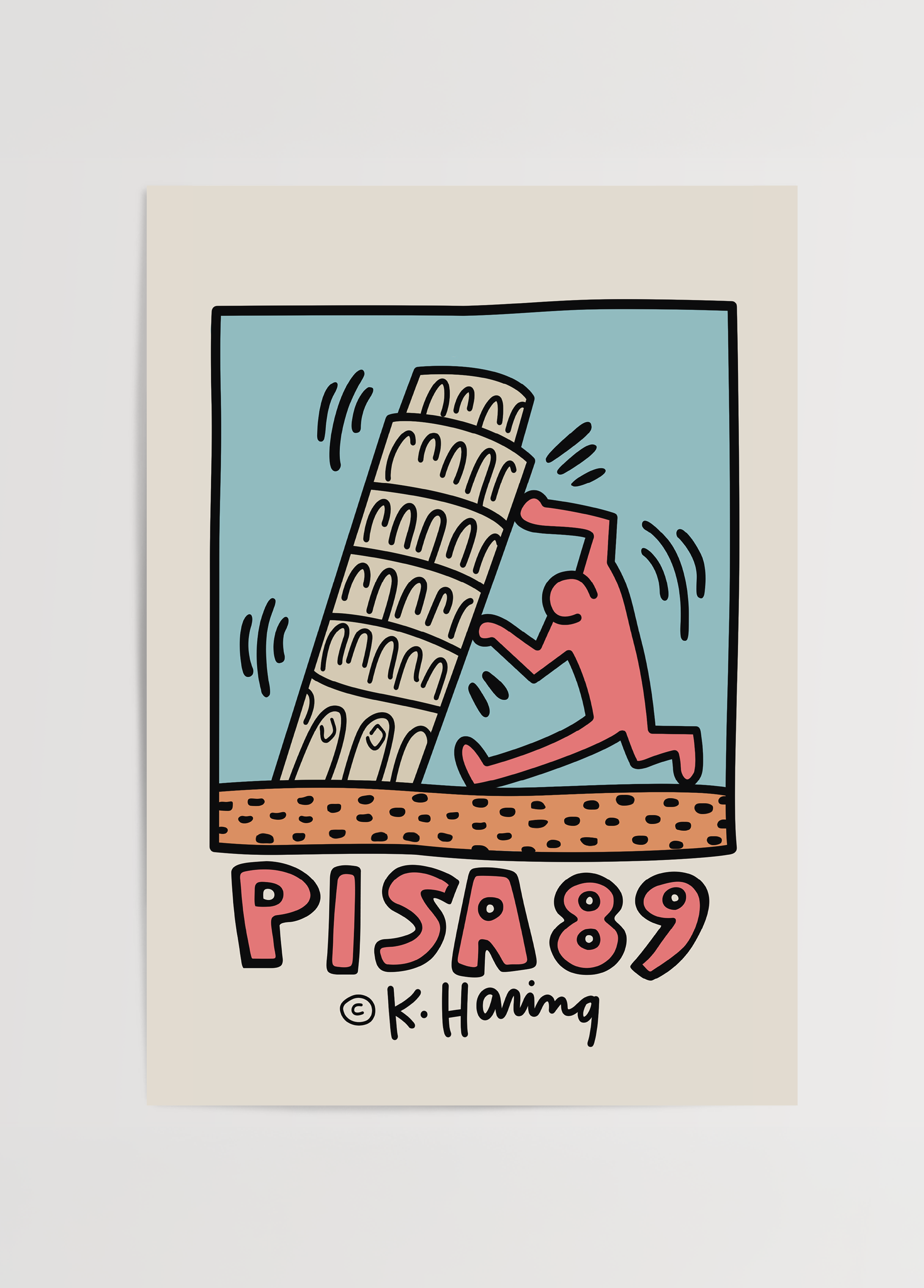 Keith Haring’in Pisa 89 eserinden ilhamla hazırlanan renkli poster baskı