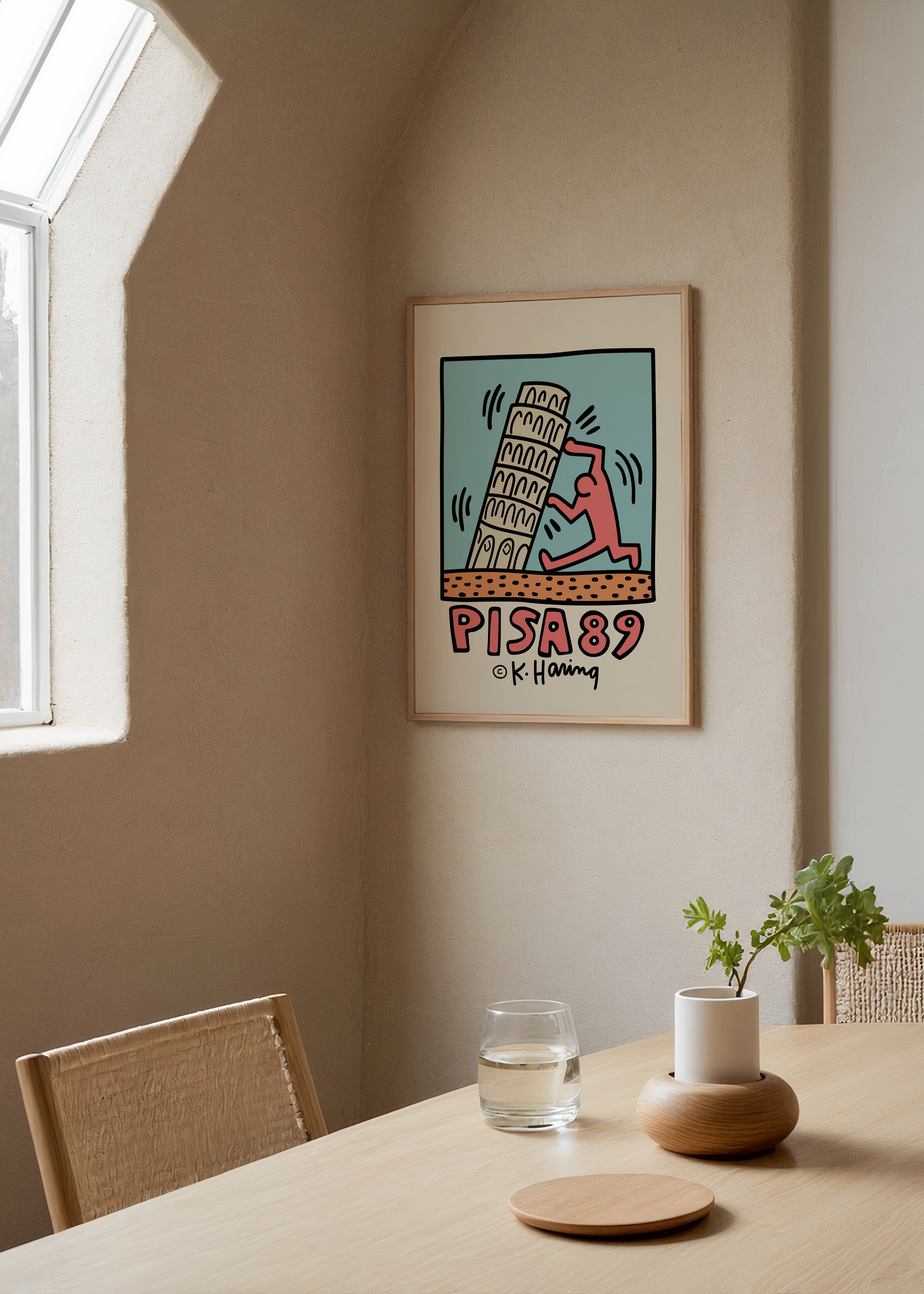 Keith Haring’in Pisa 89 eserinden ilhamla hazırlanan renkli poster baskı