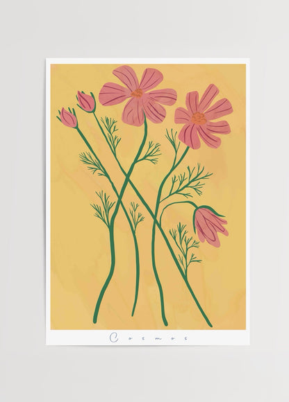 nazlı tarcan kozmos çiçekleri minimalist illüstrasyon poster