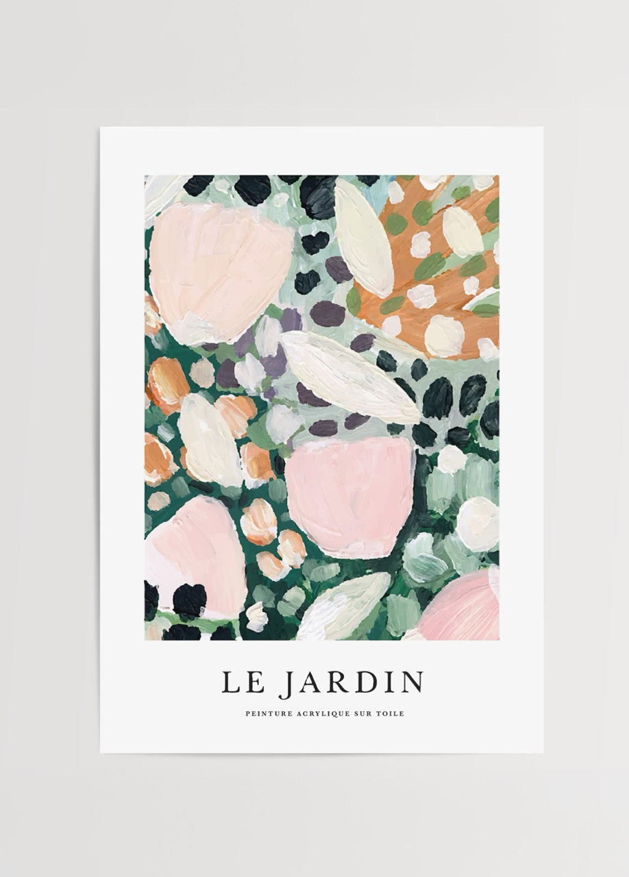 Soyut fırça darbeleriyle bahçe dokunuşları taşıyan Le Jardin poster baskı