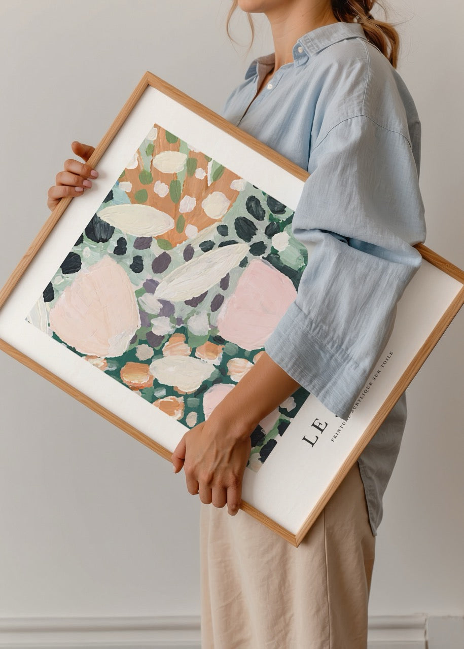 Soyut fırça darbeleriyle bahçe dokunuşları taşıyan Le Jardin poster baskı
