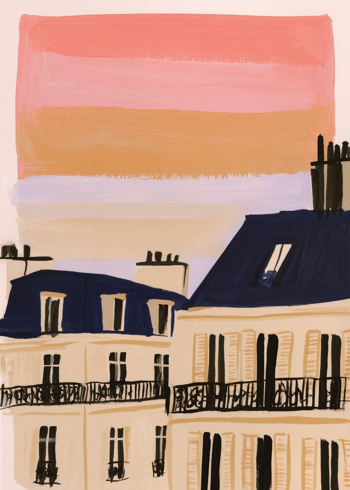 Léa Morel'in Parisian Rooftops eseri, Paris binalarının modern bir yorumuyla. poster baskı