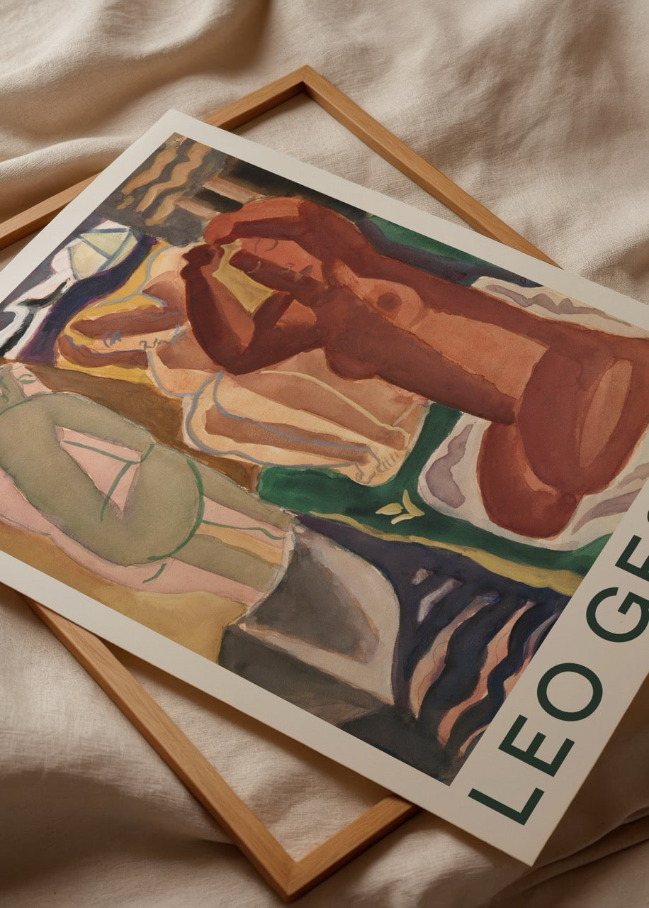 leo gestel tarzında figüratif banyo sahnesi modern sanat posteri