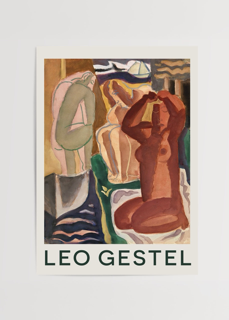 leo gestel tarzında figüratif banyo sahnesi modern sanat posteri