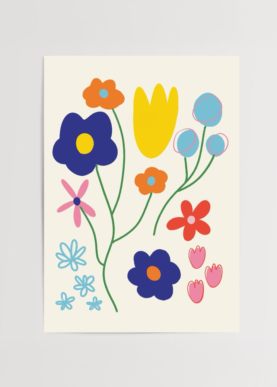 Les Fleurs posteri, Yağmur Solakoğlu’nun canlı renklerde çiçek illüstrasyonu