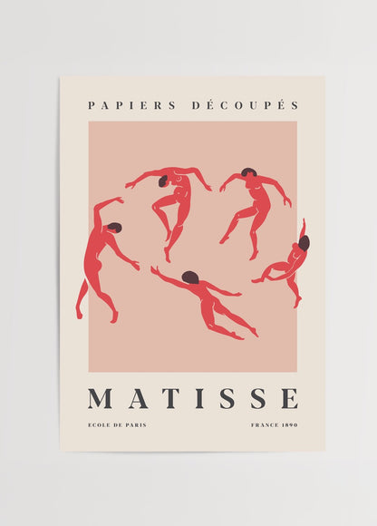Matisse esintili kırmızı dansçı figürlerle modern sanat duvar posteri.