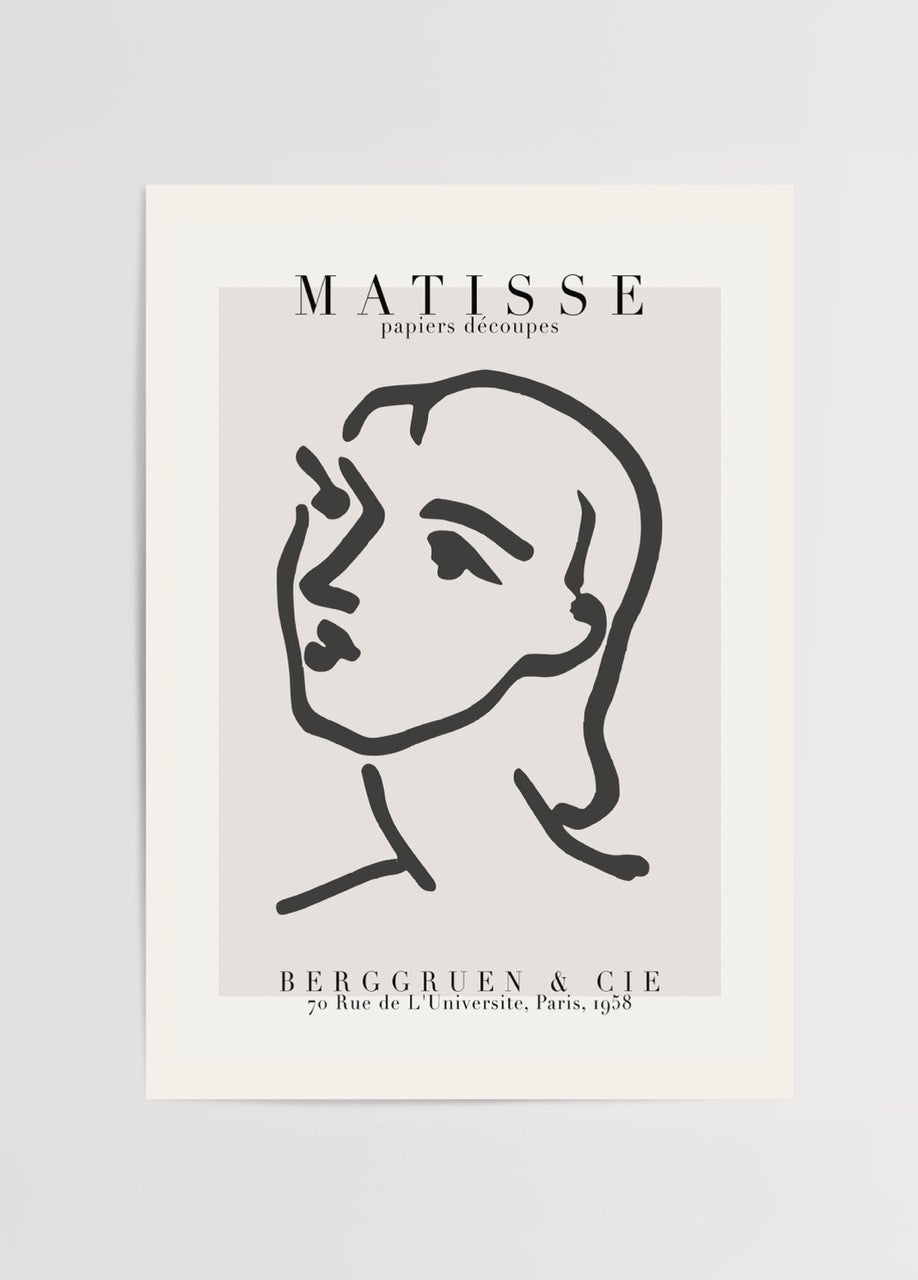 Henri Matisse çizgiyle yapılmış minimalist yüz portresi posteri – modern duvar dekoru