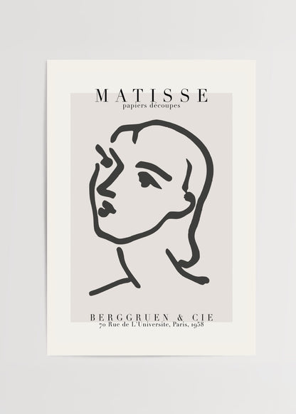 Henri Matisse çizgiyle yapılmış minimalist yüz portresi posteri – modern duvar dekoru