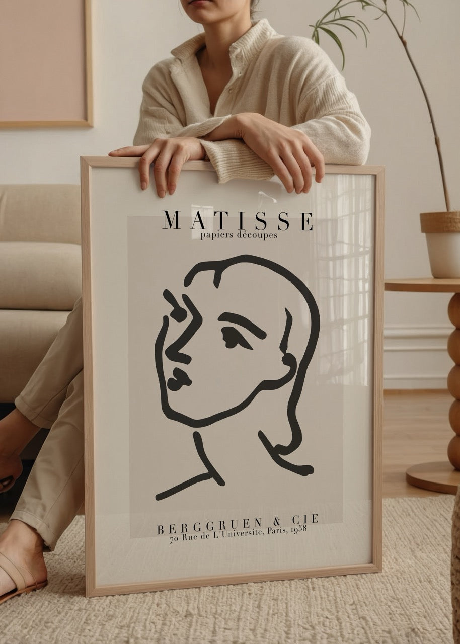 Henri Matisse çizgiyle yapılmış minimalist yüz portresi posteri – modern duvar dekoru