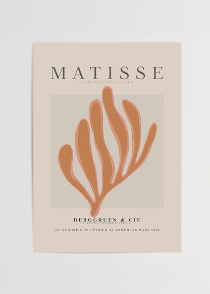 Henri Matisse’in Papiers Découpés serisinden ilham alınarak tasarlanmış turuncu yaprak formunda pastel ve minimalist duvar posteri.