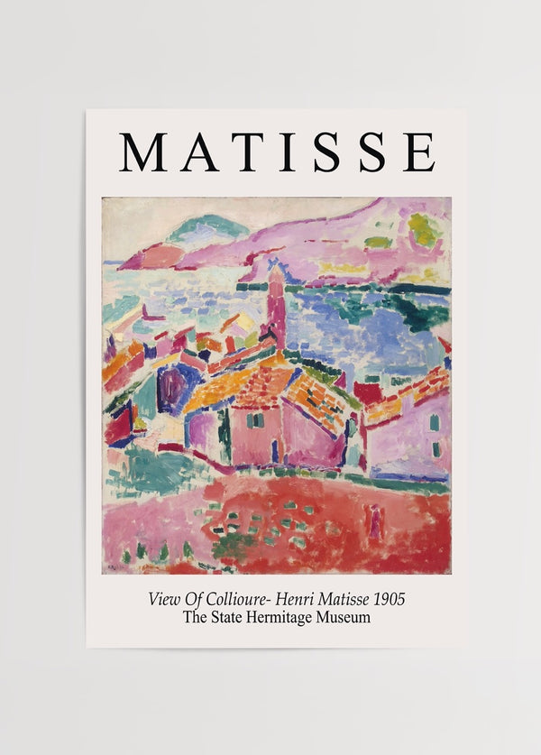 Henri Matisse’in 1905 tarihli fovist dönem eserinden uyarlanmış, renkli Akdeniz kasabası manzaralı sanat posteri.