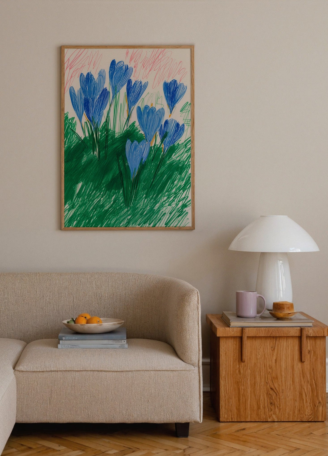 Mavi Çiçeklerin Dansı poster baskı mockup 2