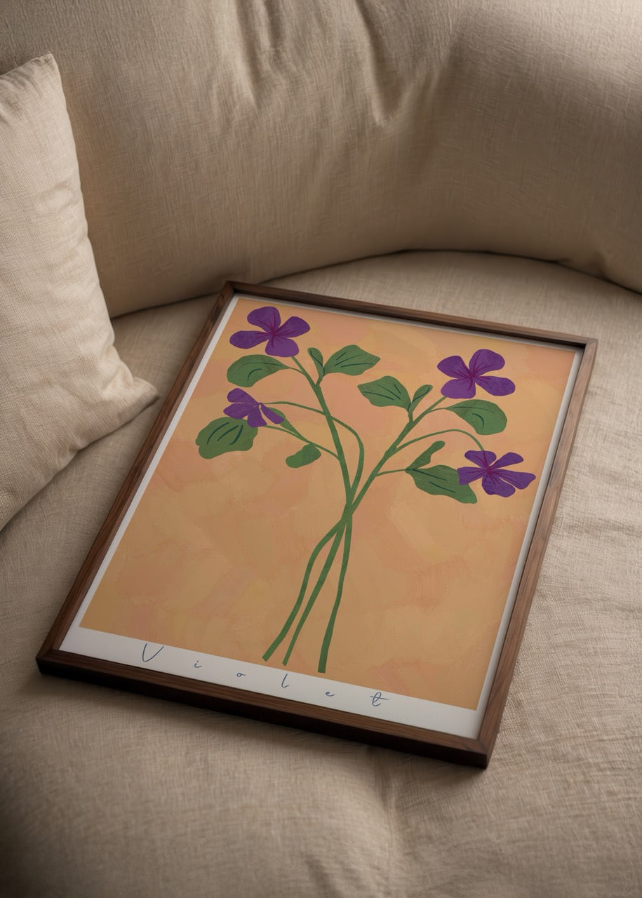 nazlı tarcan menekşe çiçekleri minimalist illüstrasyon poster