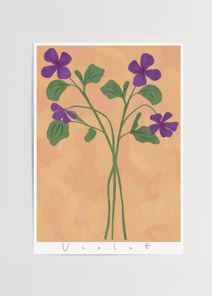 nazlı tarcan menekşe çiçekleri minimalist illüstrasyon poster