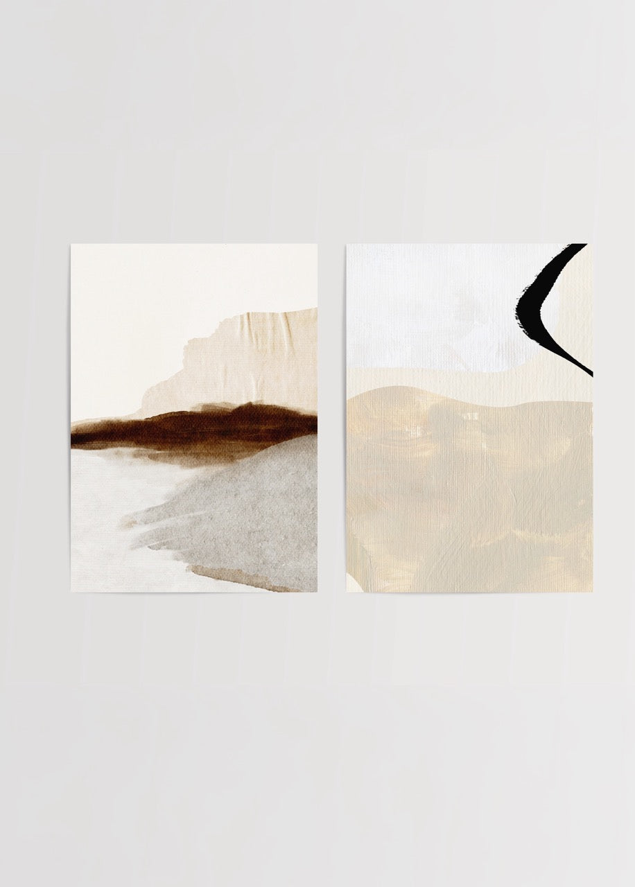 Minimal Abstract Landscape &amp; Brush Strokes ikili poster seti – modern minimalist duvar dekorasyonu