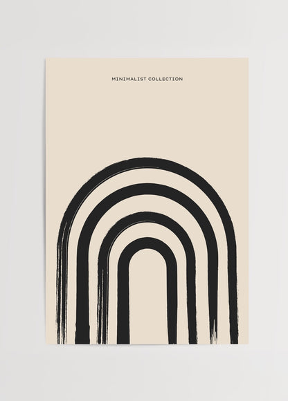 Siyah fırça darbeleriyle oluşturulmuş kemer desenli minimalist poster baskısı, bej arka plan üzerinde