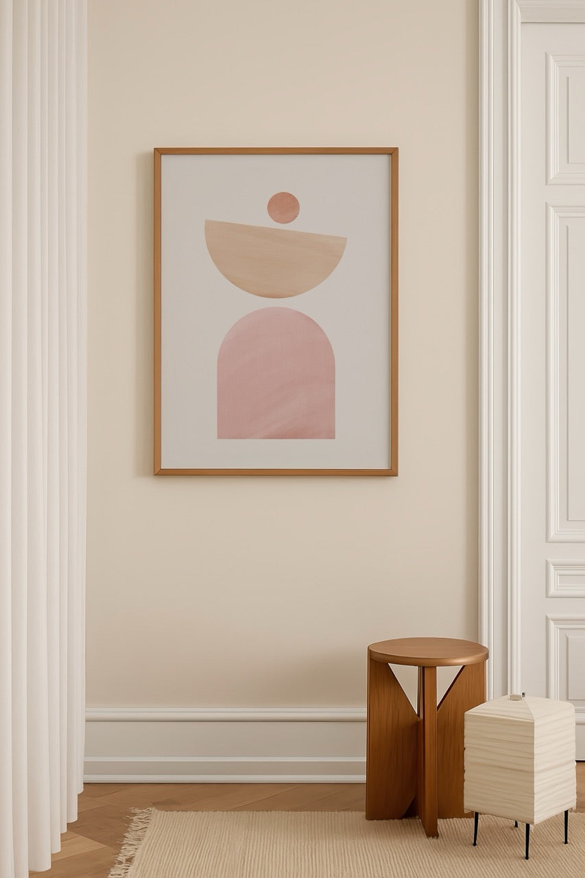 Pastel tonlarda geometrik minimal formlar poster baskı, modern duvar dekorasyonu