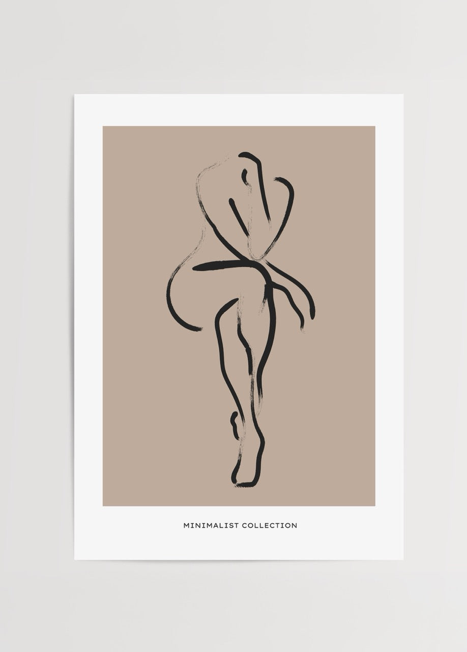Minimalist tarzda çizilmiş kadın figürü içeren poster baskı