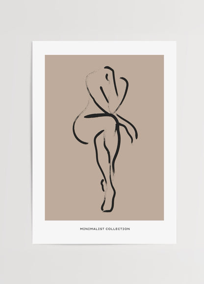 Minimalist tarzda çizilmiş kadın figürü içeren poster baskı