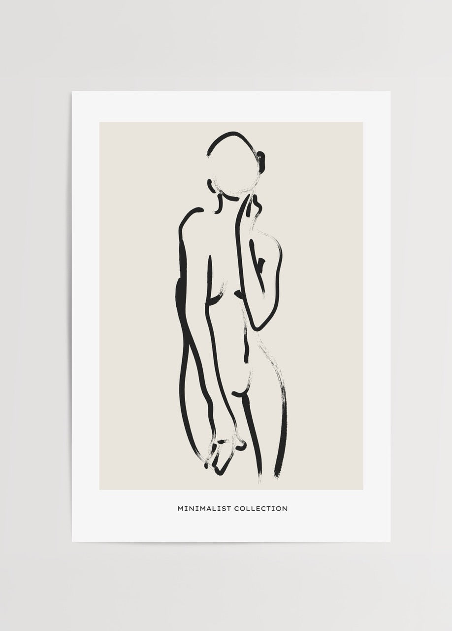 Minimalist çizgilerle çizilmiş kadın figürlü poster tasarımı