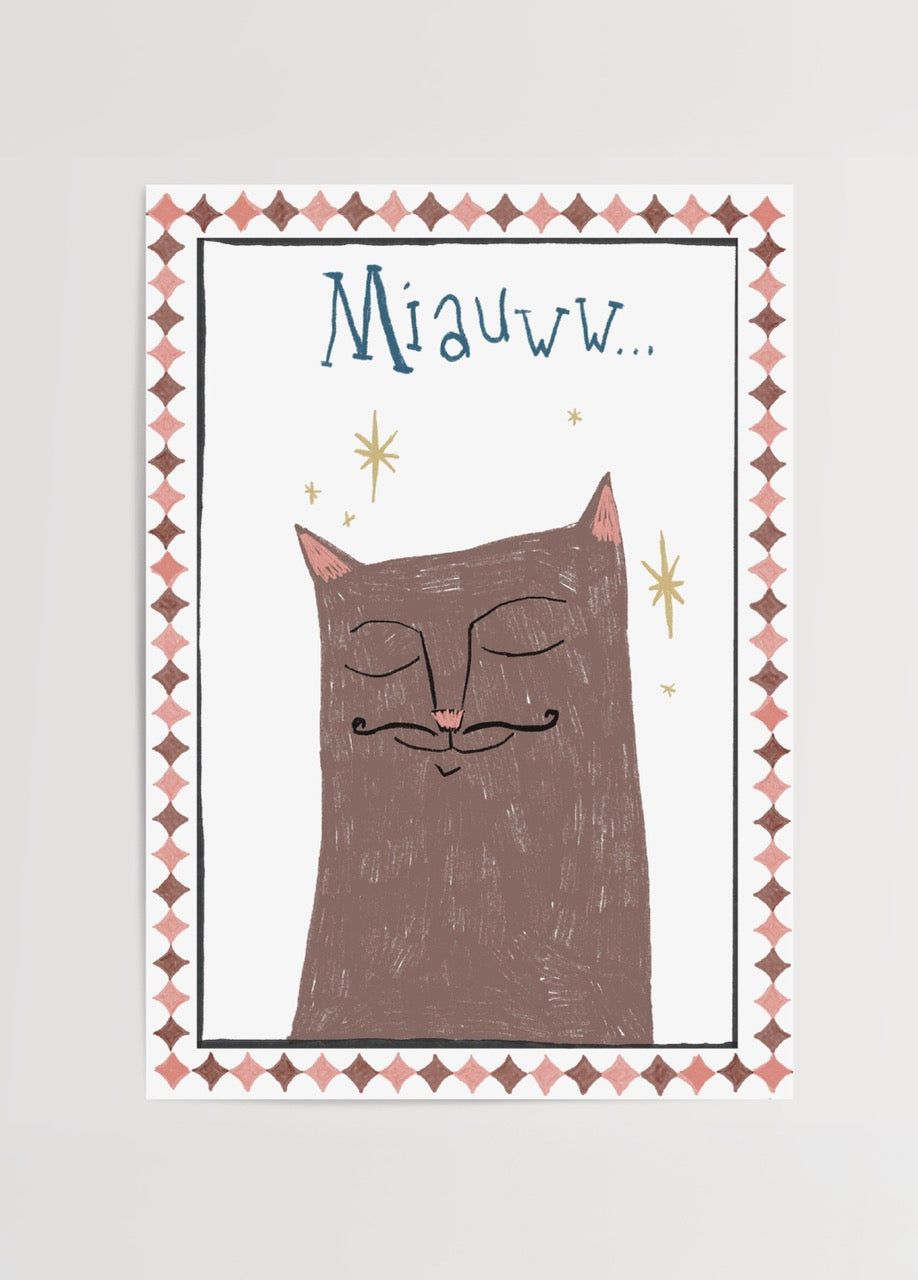 Nazlı Tarcan Miyav Bıyıklı Kedi illüstrasyon poster baskı