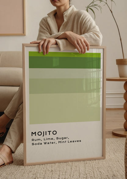 Mojito kokteylinden ilham alan yeşil tonlarda minimalist içki posteri