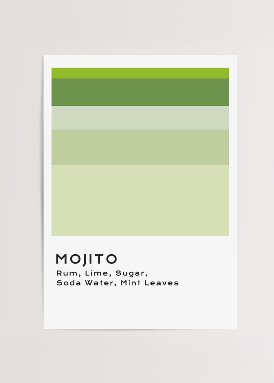 Mojito kokteylinden ilham alan yeşil tonlarda minimalist içki posteri