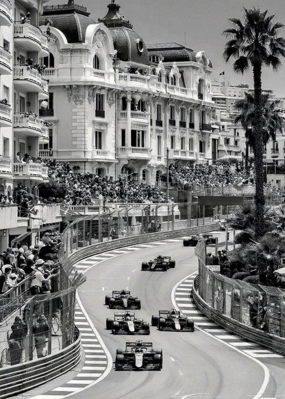 Monaco yarışı temalı siyah beyaz poster baskı