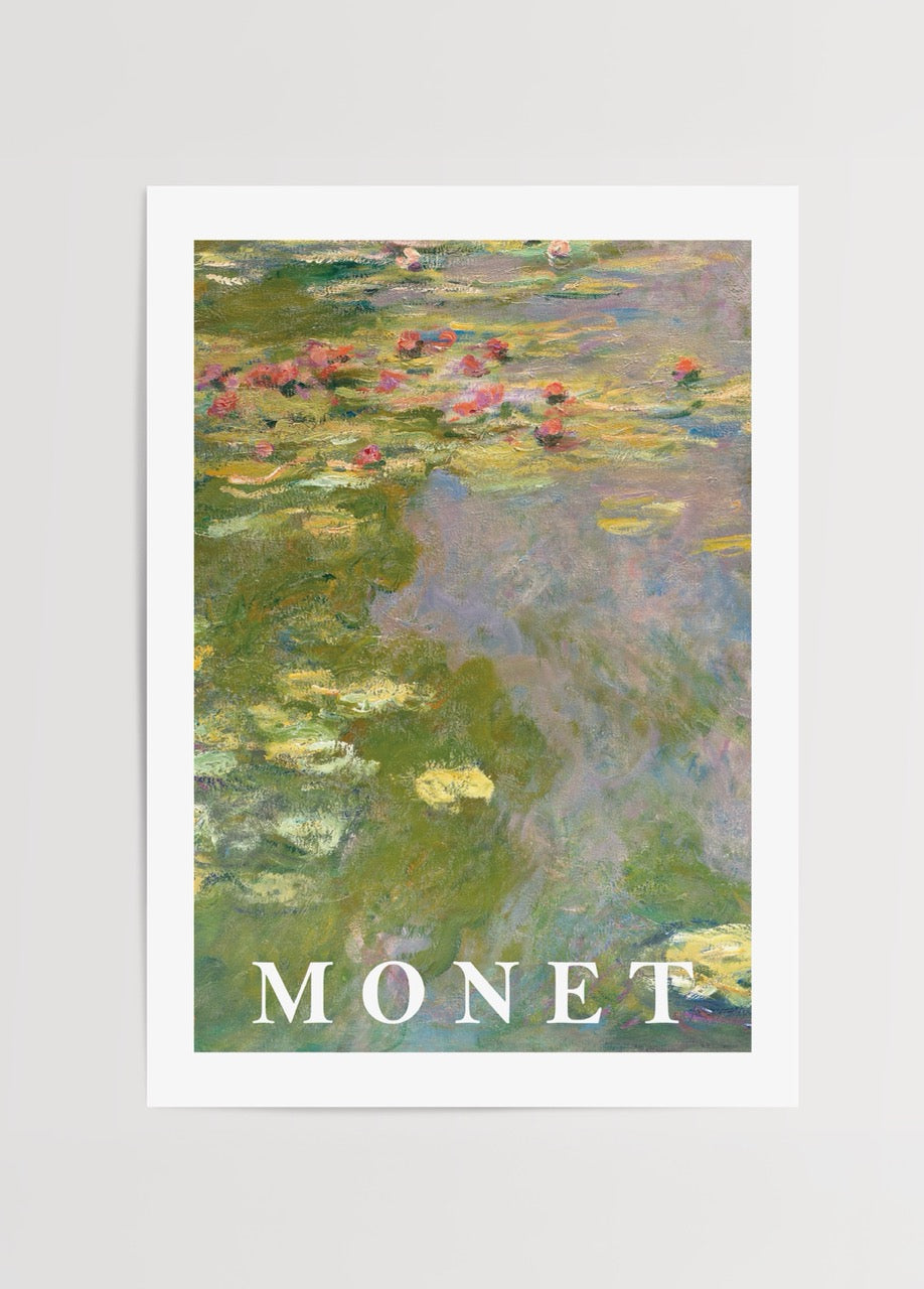 Claude Monet’nin Nilüferler serisinden bir detayın poster baskısı – su yansımaları ve nilüfer çiçekleri