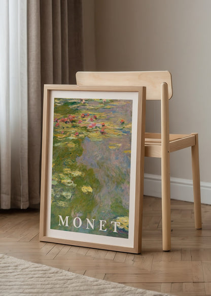 Claude Monet’nin Nilüferler serisinden bir detayın poster baskısı – su yansımaları ve nilüfer çiçekleri