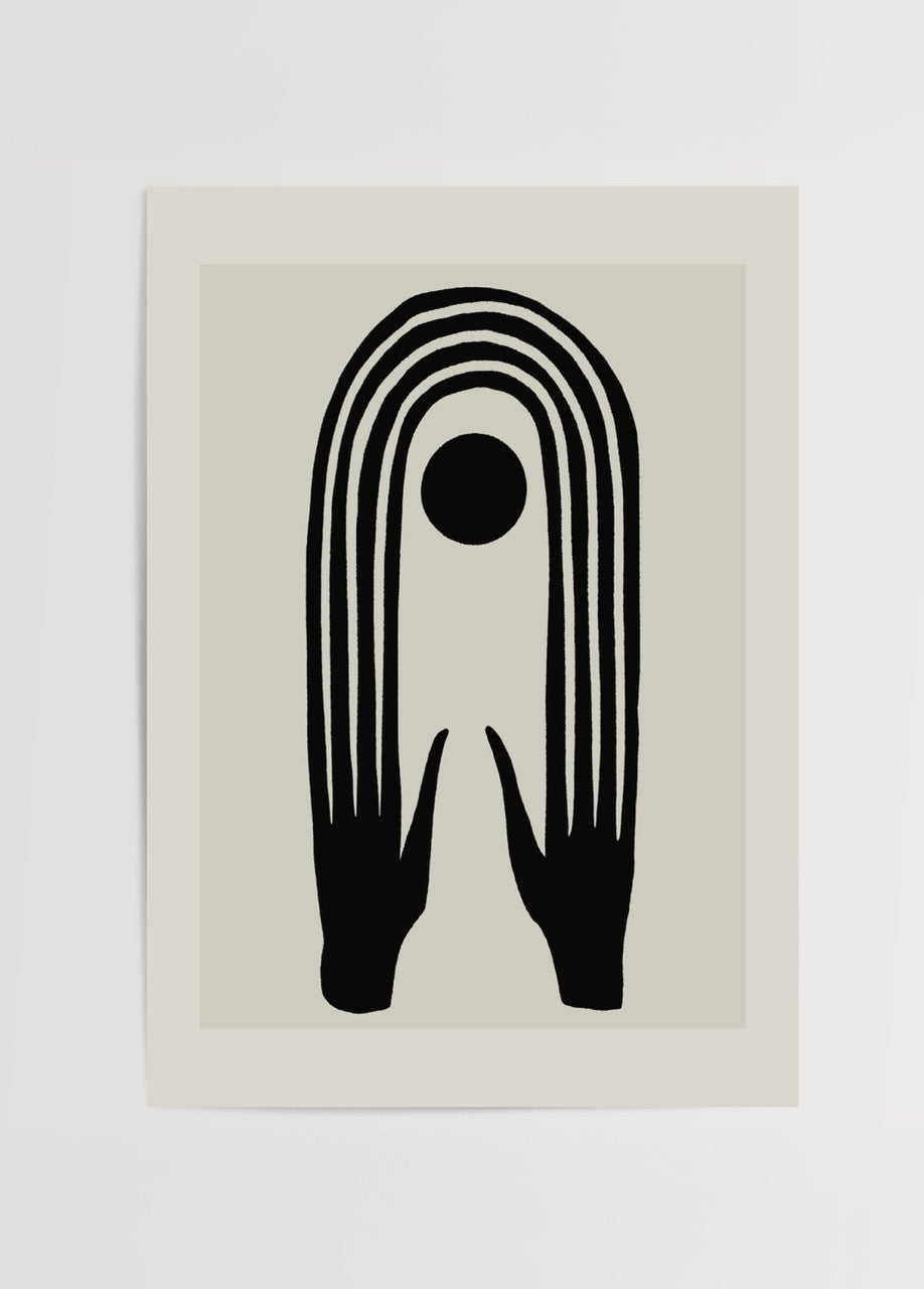 Mystic Hands posteri, siyah eller ve daire figürüyle soyut mistik bir kompozisyon