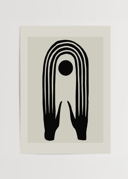 Mystic Hands posteri, siyah eller ve daire figürüyle soyut mistik bir kompozisyon