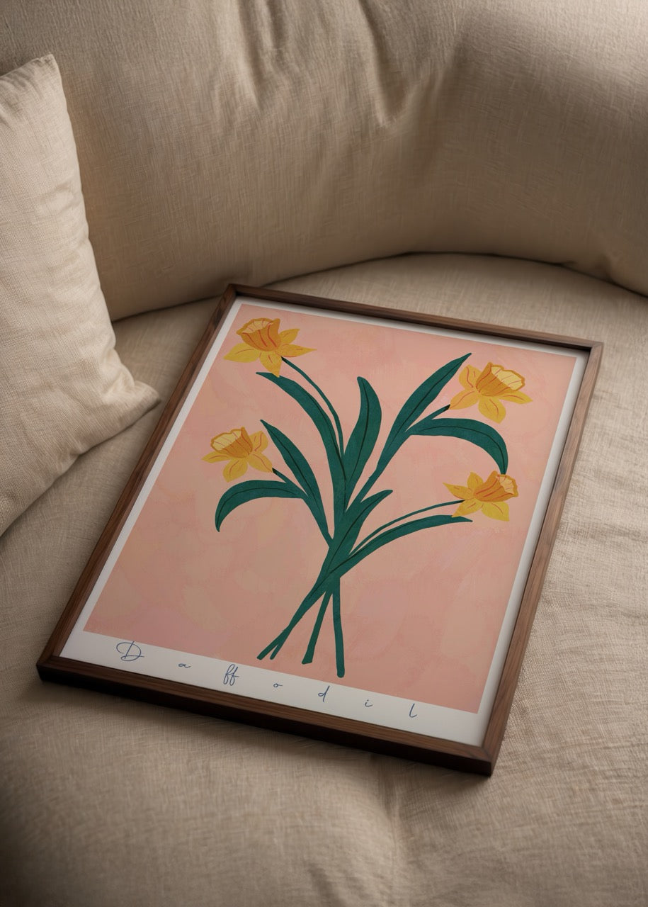 nazlı tarcan nergis çiçekleri minimalist illüstrasyon poster