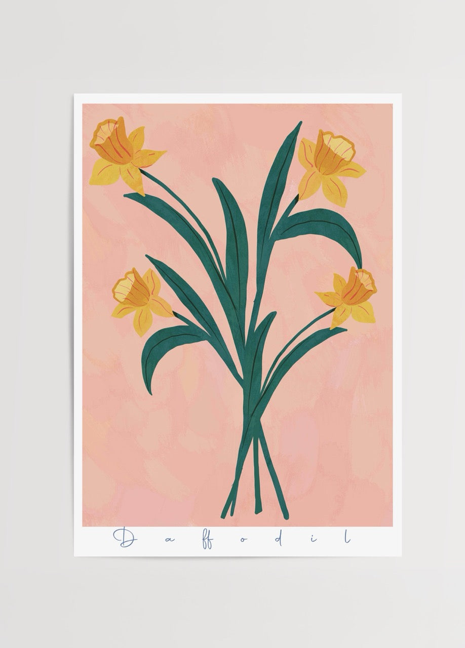 nazlı tarcan nergis çiçekleri minimalist illüstrasyon poster