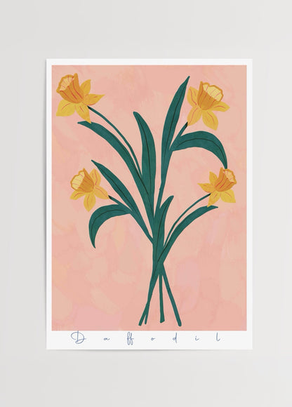 nazlı tarcan nergis çiçekleri minimalist illüstrasyon poster