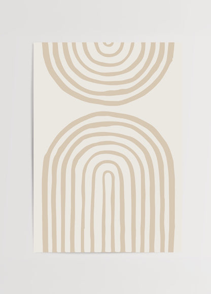 Japandi stil ev dekorasyonu için bej tonlarda soyut kemer desenli minimal poster.