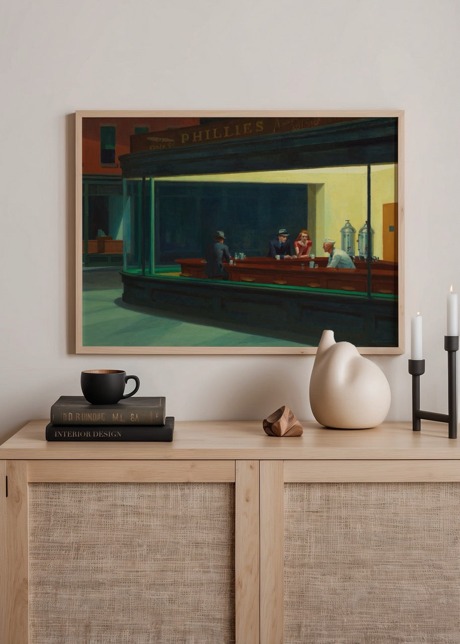 Nighthawks Poster Baskı – Edward Hopper Gece Kafe Tablosu