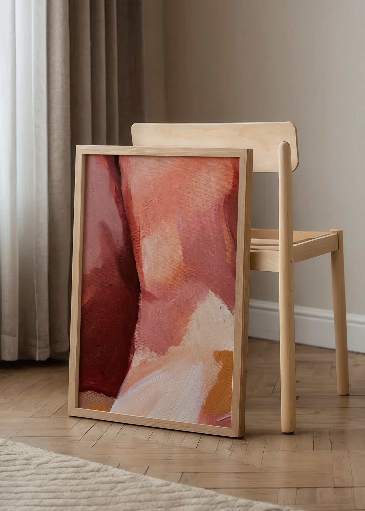Nils van der Meer Skin art print, bordo, pudra pembe ve krem tonlarında soyut figüratif sanat eseri